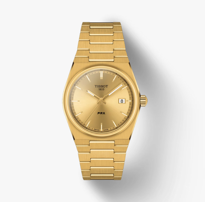 し*う様 【美品】TISSOT PRX ゴールド 35mm クォーツ Tissot 35mm PRX Watch Gold Tone w/ Gold Tone Dial - American