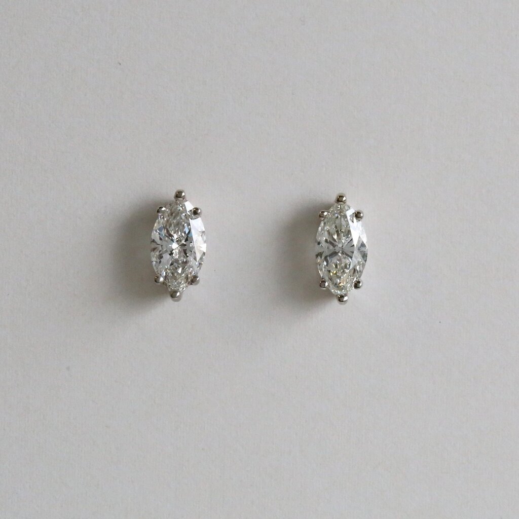 American Jewelry 14k White Gold 2ctw Lab Grown Marquise Diamond Solitaire Stud Earrings