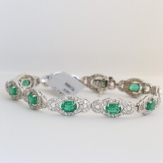 American Jewelry 14k White Gold 7.17ct Emerald 2.8ct Diamond Fancy Link Bracelet