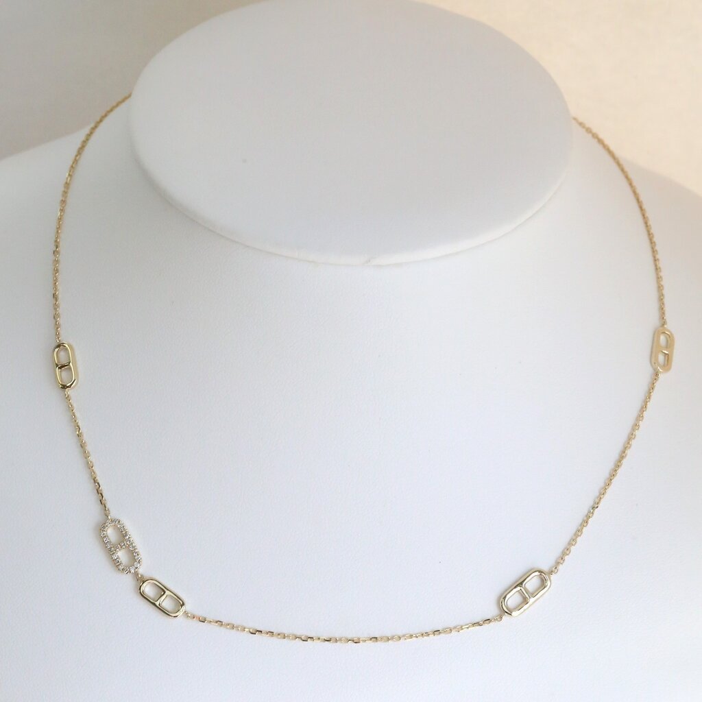American Jewelry 14k Yellow Gold .21ctw Single Diamond Mariner Link Station Necklace
