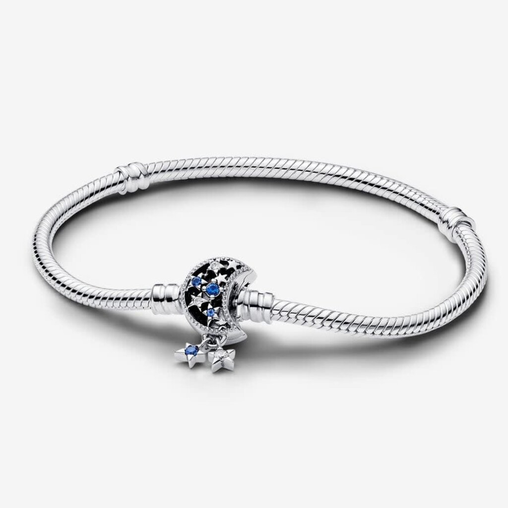 Pandora PANDORA Bracelet, Pandora Moments Sparkling Moon Clasp Snake Chain, Blue CZ - 6.7in / 17cm