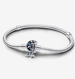 Pandora PANDORA Bracelet, Pandora Moments Sparkling Moon Clasp Snake Chain, Blue CZ - 6.7in / 17cm