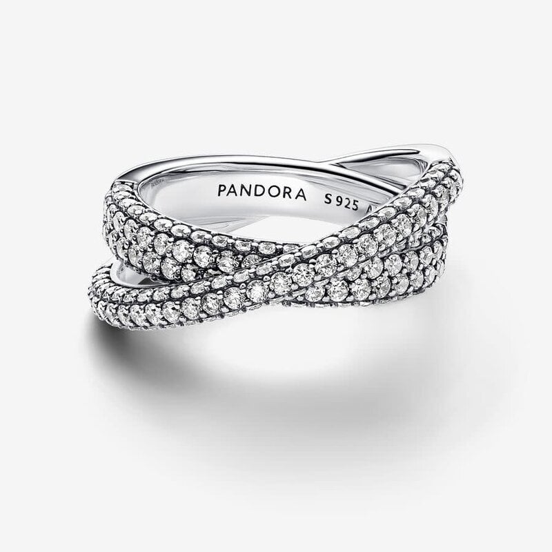 Pandora PANDORA Ring , Timeless Pavé Crossover Dual Band, Clear CZ - Size 54