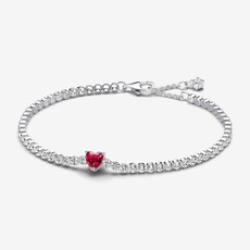 Pandora PANDORA Bracelet, Red Sparkling Heart Tennis Chain, Clear & Red CZ - 18 cm