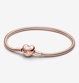 Pandora PANDORA Bracelet, Pandora Moments Heart Clasp Snake Chain, Rose Gold Plated - 6.7in / 17cm
