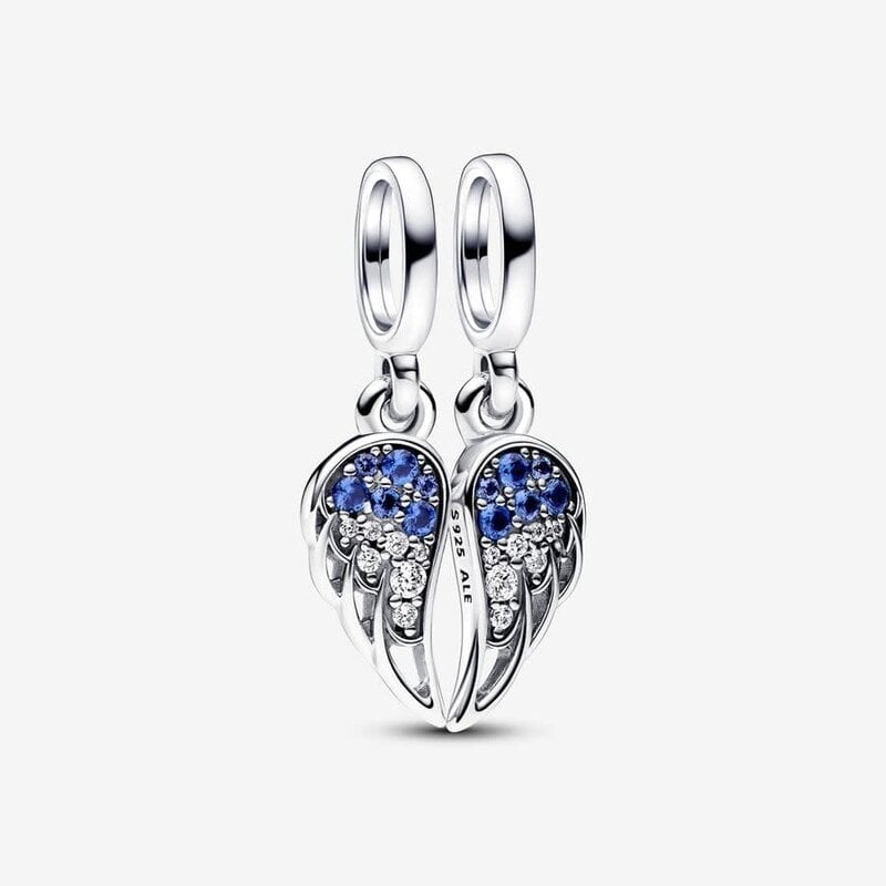 Pandora PANDORA Charm, Sparkling Splitable Angel Wings Dangle, Blue & Clear CZ