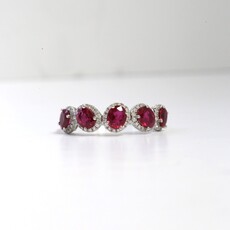 18k White Gold .20ct Diamonds and 2.90ct Ruby Tilted Halo Ring (Size 6.75)