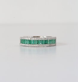 18k White Gold .23ct Diamond and .64ct Emerald Baguette Band (Size 6.5)