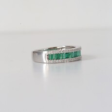 18k White Gold .23ct Diamond and .64ct Emerald Baguette Band (Size 6.5)