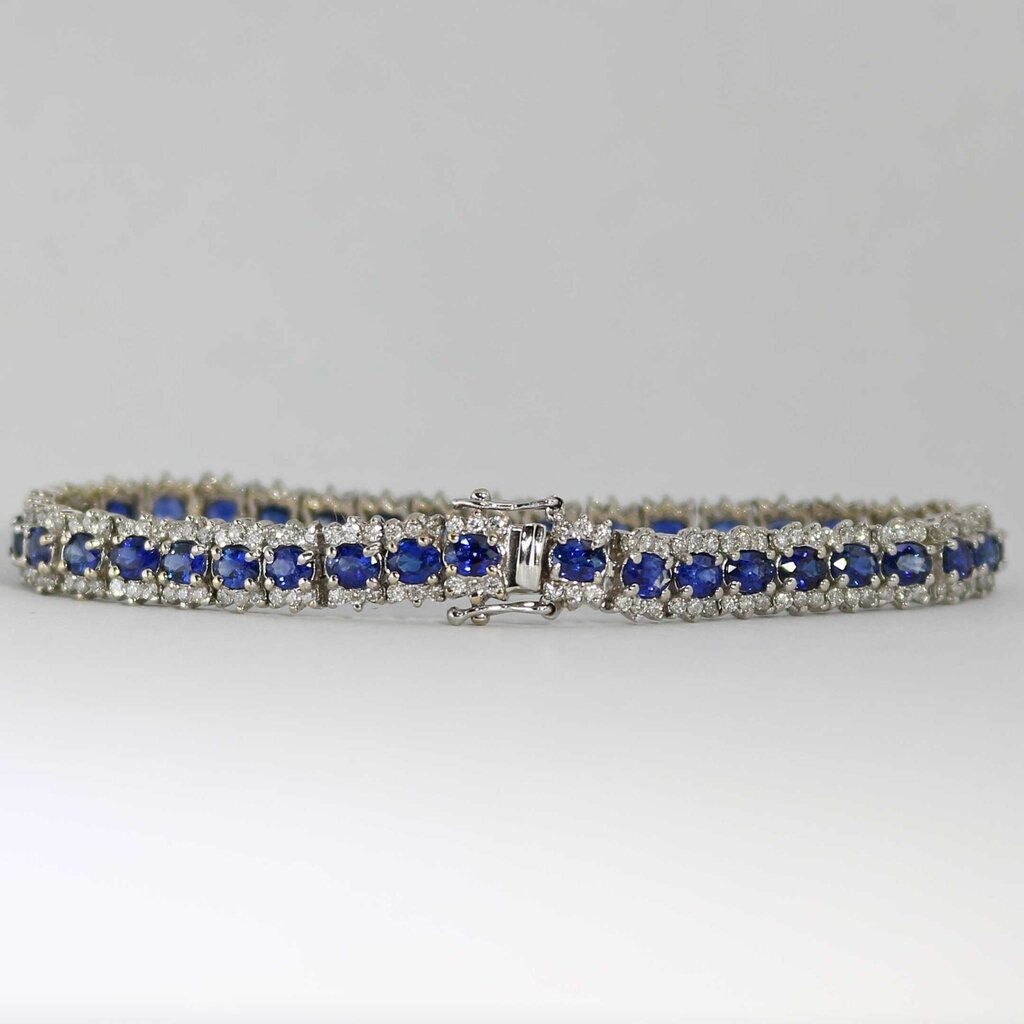 American Jewelry 14k White Gold 8.75ctw Oval Blue Sapphire & 2.42ctw Diamond 7" Ladies Bracelet
