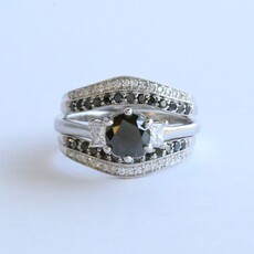American Jewelry 14K White Gold 2.01ct (1.01 ctr) Black and White Dimond Engagement Ring & Wedding Band Set