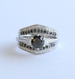American Jewelry 14K White Gold 2.01ct (1.01 ctr) Black and White Dimond Engagement Ring & Wedding Band Set