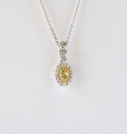 18k White Gold .42ct Fancy Yellow Oval with .17ct Diamond Halo Necklace