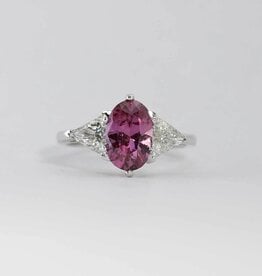 American Jewelry 14k White Gold 2.05ct Oval Pink Sapphire & 3/4ctw Trillion Diamond Ladies Ring (Size 6)
