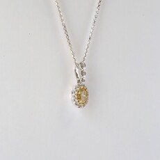 18k White Gold .42ct Fancy Yellow Oval with .17ct Diamond Halo Necklace