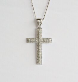 American Jewelry 14k White Gold 1.26ctw Diamond Pave Cross Necklace