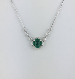 18k White Gold .60ctw Emerald & .38ctw Diamond Clover Pendant Necklace
