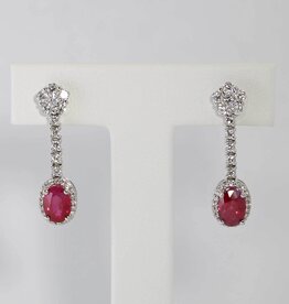 American Jewelry 18k White Gold 2ctw Oval Ruby & .83ctw Diamond Halo Dangle Earrings