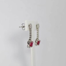 American Jewelry 18k White Gold 2ctw Oval Ruby & .83ctw Diamond Halo Dangle Earrings