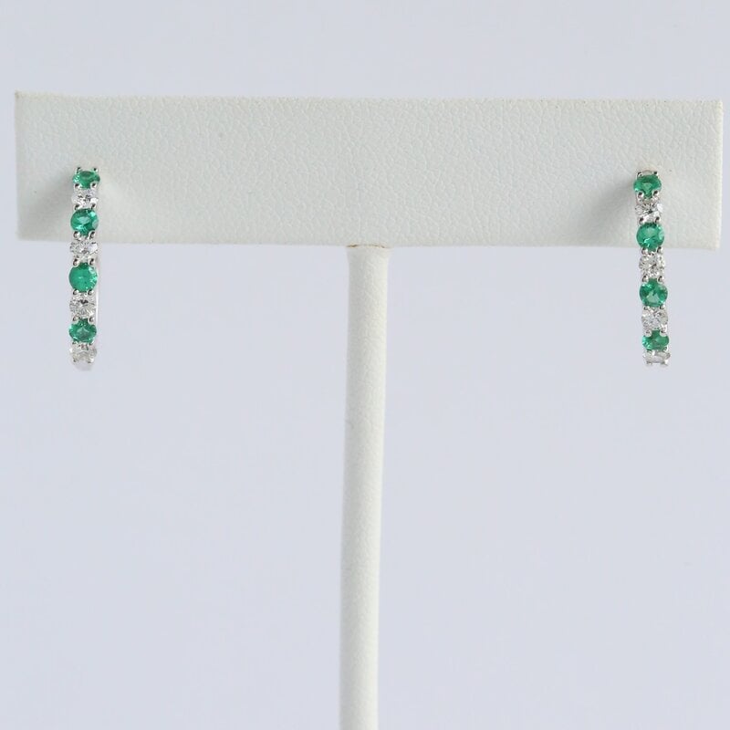 American Jewelry 14k White Gold 1.10ctw Emerald & .72ctw Diamond Hoop Earrings