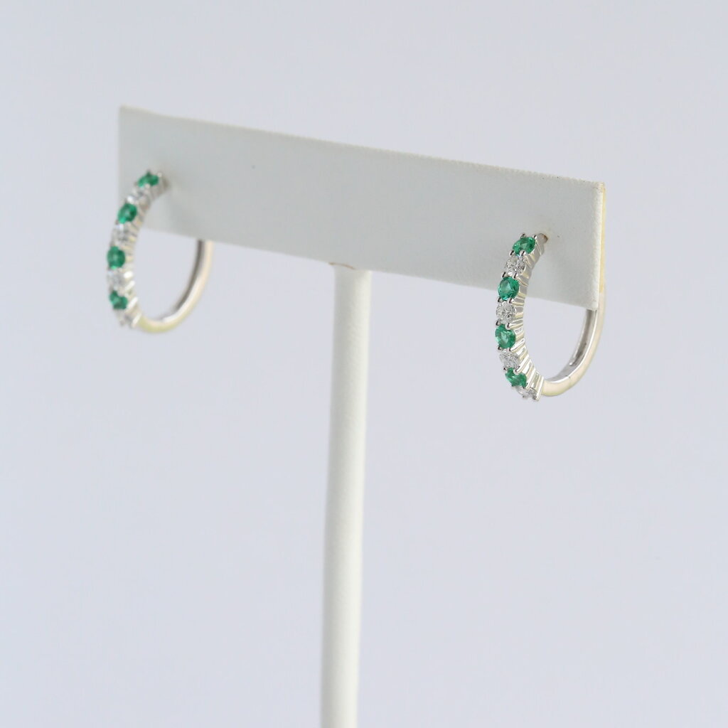 American Jewelry 14k White Gold 1.10ctw Emerald & .72ctw Diamond Hoop Earrings