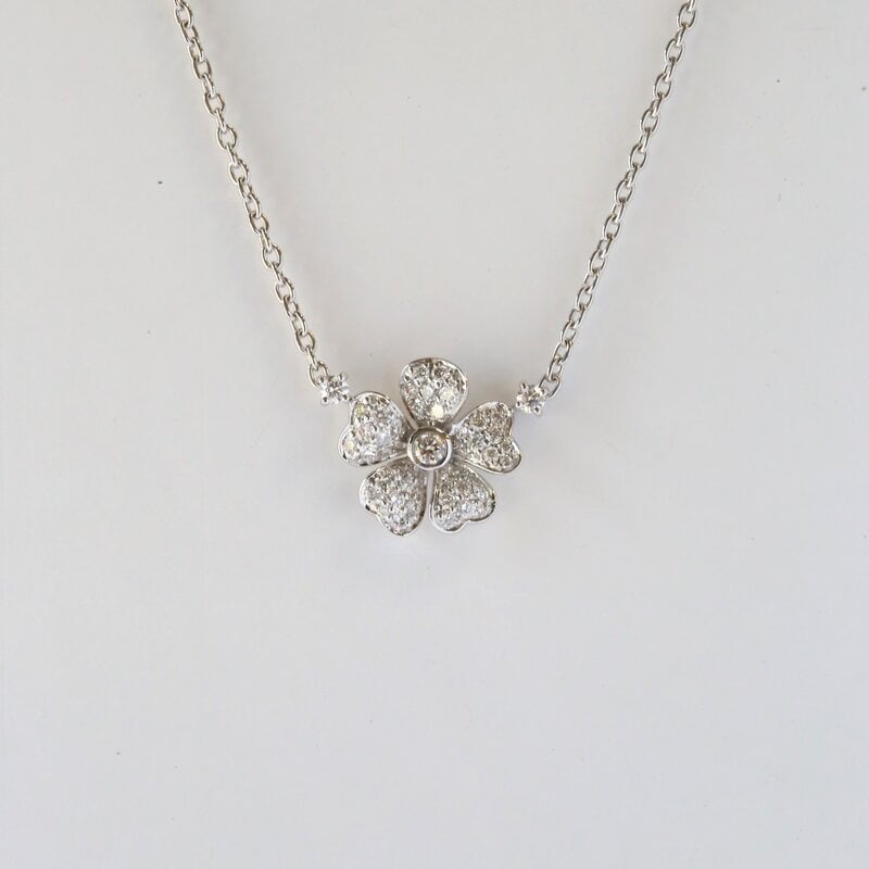 18k White Gold .40ct Diamond Flower Necklace (15"-16" Adjustable)