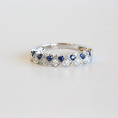 American Jewelry 14K White Gold 0.21ctw Sapphire & 0.16ctw Diamond Mil-grain Stackable Band (Size 7)