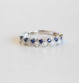 American Jewelry 14K White Gold 0.21ctw Sapphire & 0.16ctw Diamond Mil-grain Stackable Band (Size 7)