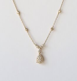 18k Yellow Gold .59ct Round Diamond Stationed and Pear Cluster Dangle Pendant (16"-18" Adjustable)