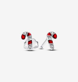 Pandora PANDORA Earrings, Sparkling Red Candy Cane Stud, Red Enamel