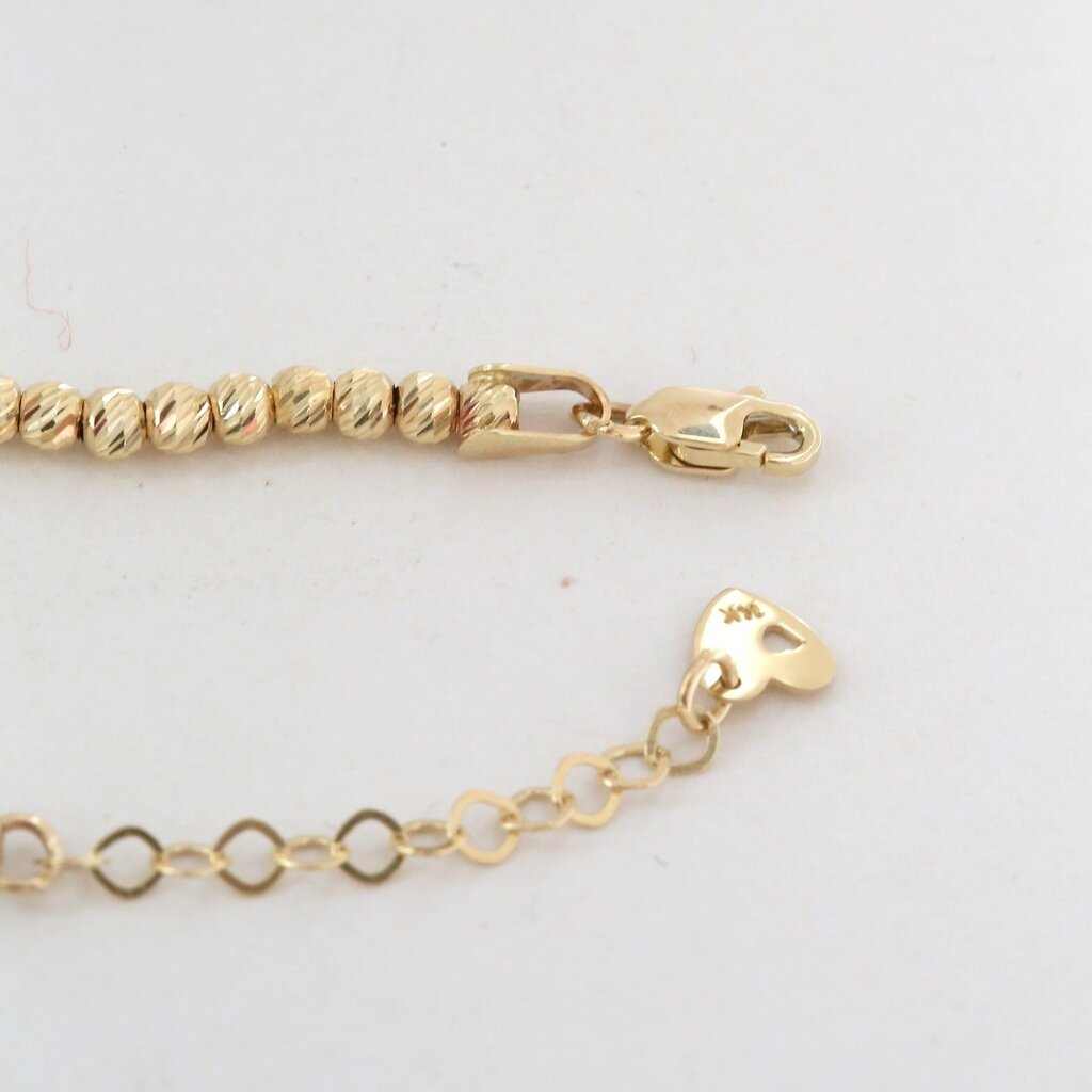 American Jewelry 14k Yellow Gold 3mm Diamond Cut Beaded Anklet (9")