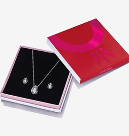 Pandora PANDORA Gift Set, Sparkling Pear Halo Necklace and Earrings, Clear CZ