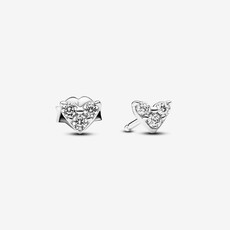 Pandora PANDORA Earrings, Triple Stone Heart Stud, Clear CZ