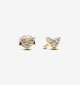 Pandora PANDORA Earrings, Triple Stone Heart Stud, Gold Plated and Clear CZ