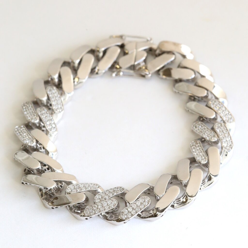 American Jewelry 18k White Gold 1.40ctw Diamond Pave Link Curb Bracelet (7")