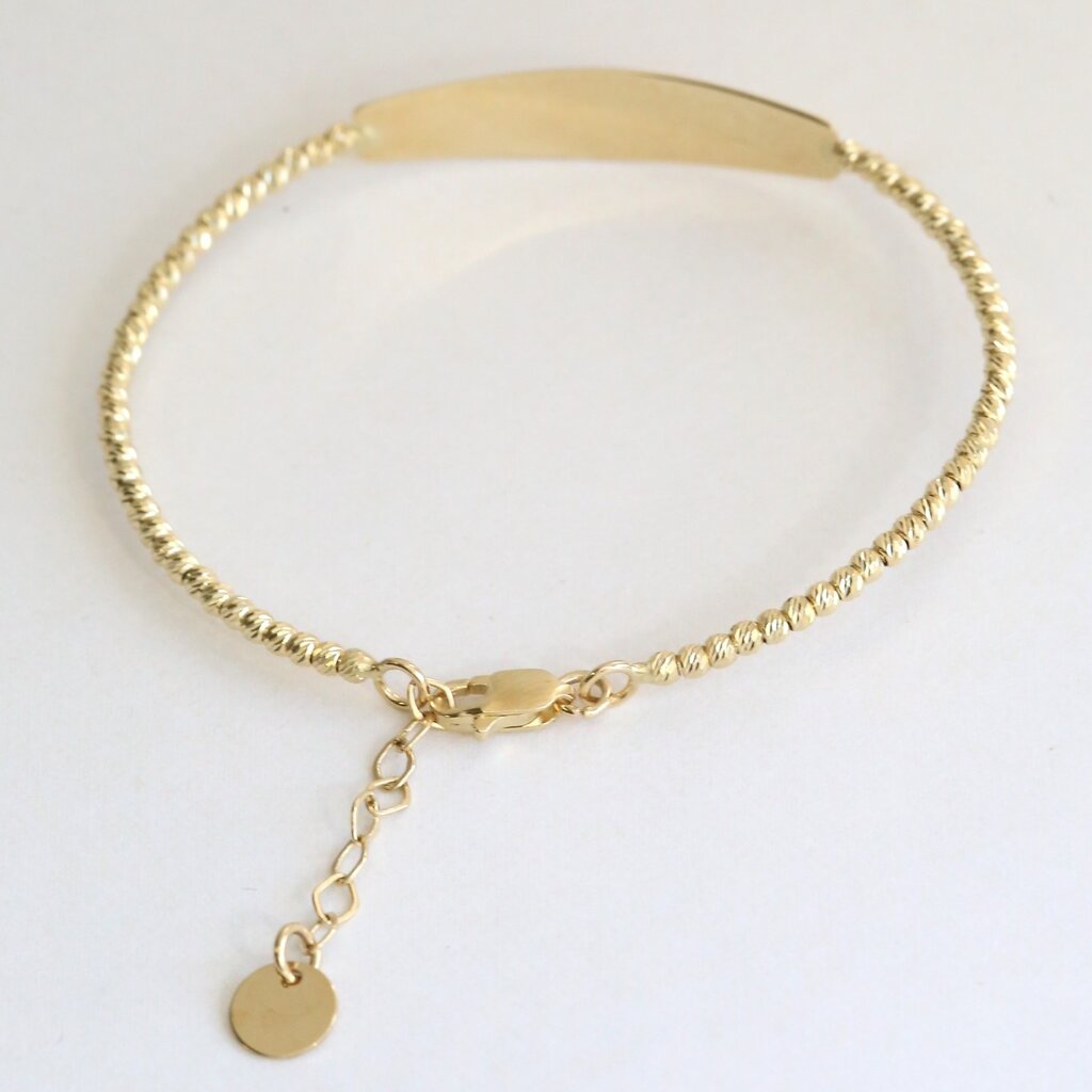 American Jewelry 14k Yellow Gold Beaded ID Bracelet Bangle