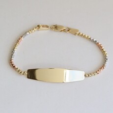 American Jewelry 14k White, Rose, Yellow Gold Tri Tone Beaded Childs ID Bracelet (%")