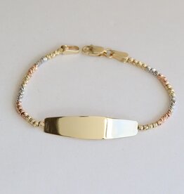 American Jewelry 14k White, Rose, Yellow Gold Tri Tone Beaded Childs ID Bracelet (%")