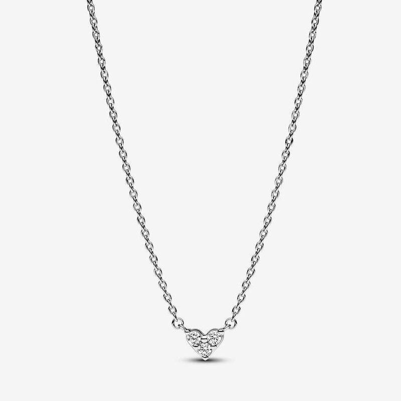 Pandora PANDORA Necklace, Triple Stone Heart Collier, Clear CZ - 45cm