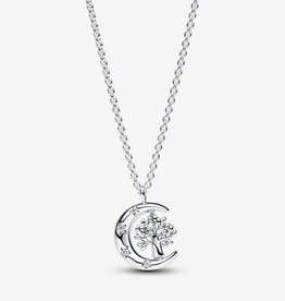 Pandora PANDORA Necklace, Moon & Spinning Tree of Life Pendant, Clear CZ - 50cm