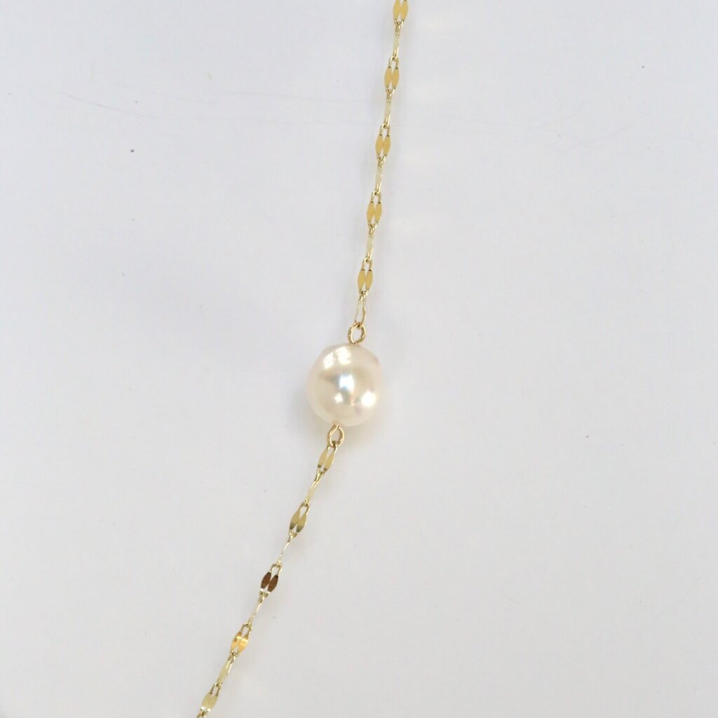 14k Yellow Gold 7-7.5mm Pearl Station Necklace (18")