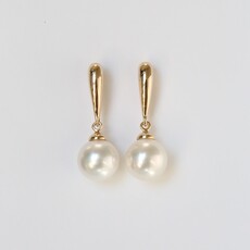 American Jewelry 14k Yellow Gold 9x10mm South Sea Pearl Drop Earrings