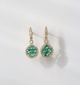 14k Yellow Gold .28ctw Diamonds .90ctw Emerald Dangle Drop Earrings