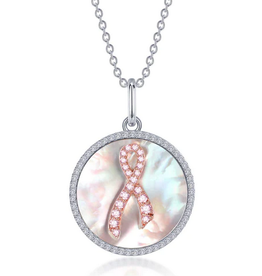 Lafonn Lafonn Sterling Silver w/ Platinum Mother of Pearl Pink Ribbon Necklace
