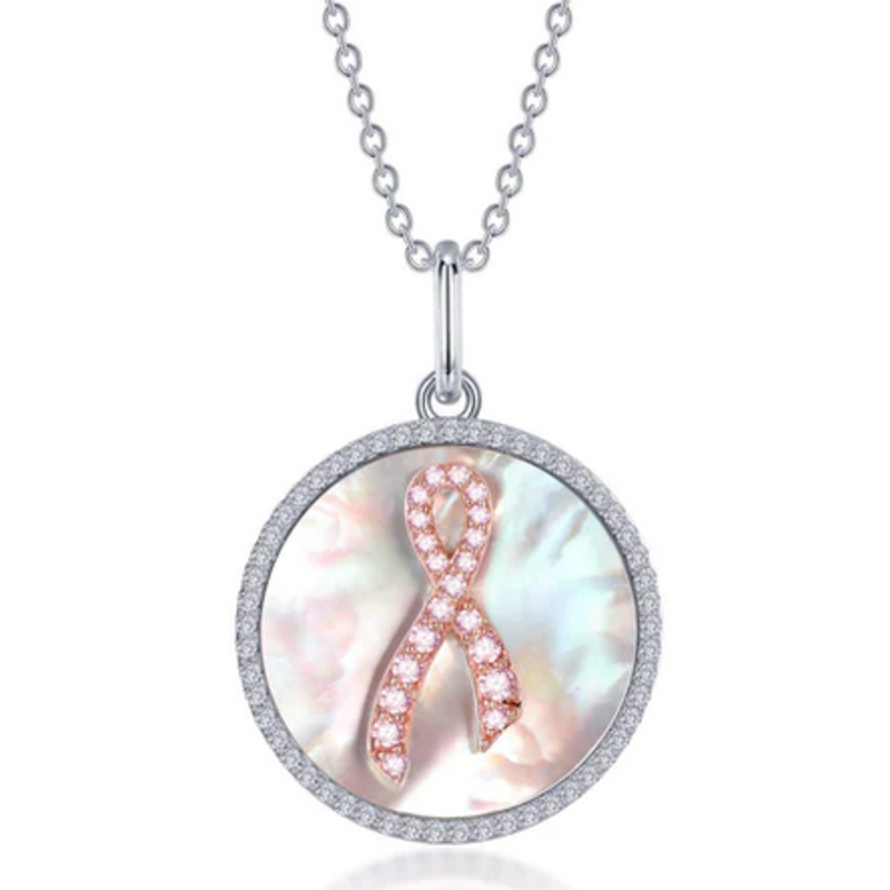 Lafonn Lafonn Sterling Silver w/ Platinum Mother of Pearl Pink Ribbon Necklace