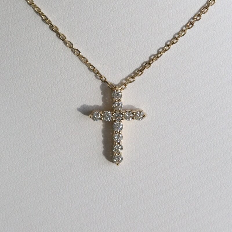 American Jewelry 14k Yellow Gold .48ctw Diamond Cross Necklace