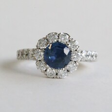 American Jewelry 14k White Gold 1.2ctw Sapphire .85ctw Diamond Round Halo Ring (Size 7)