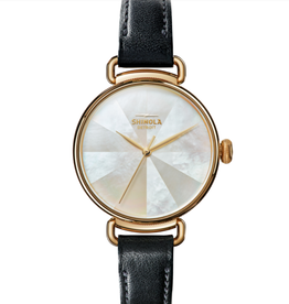 American Jewelry Shinola Canfield Ladies 38mm MOP with Black Leather Strap Watch