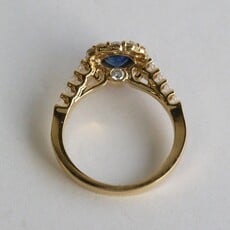 American Jewelry 14k Yellow Gold 1.2ctw Sapphire .85ct Diamond Round Halo Ring (SIze 7)
