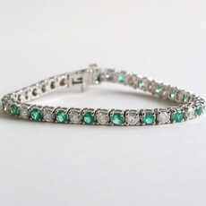 American Jewelry 14k White Gold 4.08ct Diamond 3.5ct Emerald Tennis Bracelet